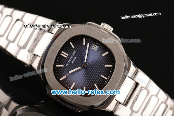 Patek Philippe Geneve Nautilus Automatic Steel Case with White Stick Markers and Steel Strap - Click Image to Close